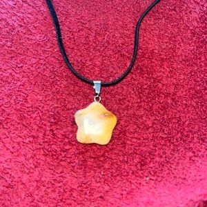 Hand Crafted Star Tan Natural Stone Pendant Corded Medallion Necklace Handmade